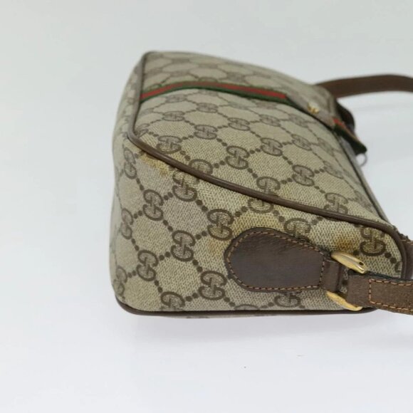 GUCCI GG Supreme Web Sherry Line Bag PVC Beige Gold Auth 128013 - Picture 6 of 16